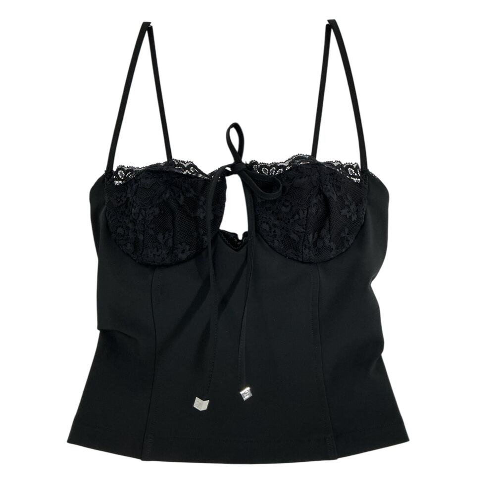 Blumarine Lace Black Tie-Front Bustier Top Size 36 IT / US 0 - Picture 2 of 4